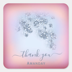 Dusty Blue Glitter Burgundy Thank Sweet 16th Square Sticker