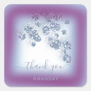 Dusty Blue Glitter Floral Berry Bridal Sweet 16th Square Sticker