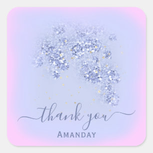 Dusty Blue  Glitter Floral Confetti Favour Pink Square Sticker