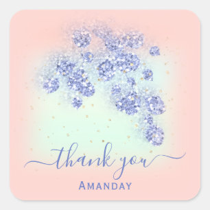 Dusty Blue Glitter Floral Gold Confetti Mint Peach Square Sticker