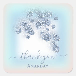 Dusty Blue Glitter Floral Peach Bridal Sweet 16th Square Sticker