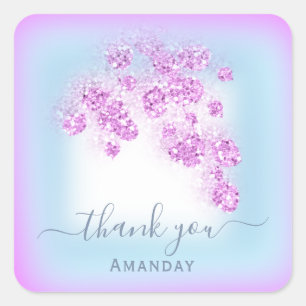 Dusty Blue Glitter Floral Pink Bridal Sweet 16th Square Sticker