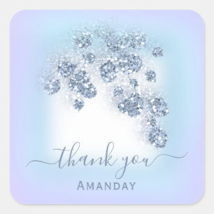 Dusty Blue Glitter Floral Purpl  Bridal Sweet 16th Square Sticker