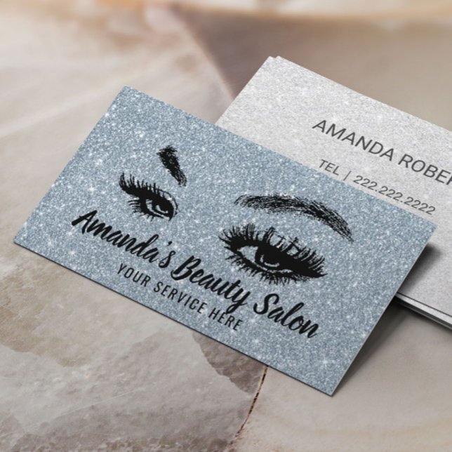 Dusty Blue Glitter Lashes & Brows Makeup Artist Business Card (Creator Uploaded)