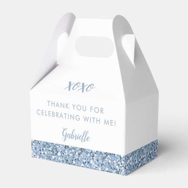 Dusty Blue Glitter Modern Birthday Baby Shower Favour Box (Front Side)