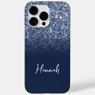 Dusty Blue Glitter Navy Ombre Script Name Case-Mate iPhone 14 Pro Max Case