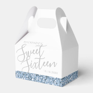 Dusty Blue Glitter Sweet 16 Personalised Favour Box
