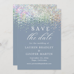 Dusty Blue Glitter Wedding Save The Date
