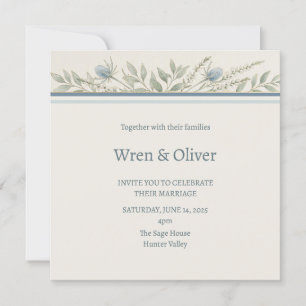 Dusty Blue Globe Thistle Wedding Invitation