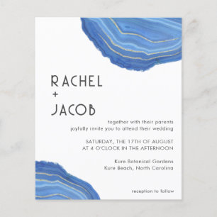 Dusty Blue & Gold Agate Summer Wedding Invitation