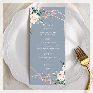 Dusty Blue   Gold   Blush Pink Floral Wedding Menu