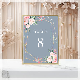 Dusty Blue   Gold   Blush Pink Floral Wedding  Table Number