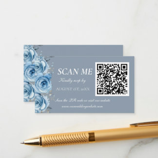 Dusty Blue Gold Botanical Wedding RSVP Enclosure  Card