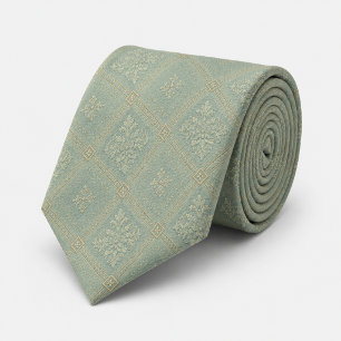 Dusty Blue Gold Diamond Damask Royal Jacquard Tie