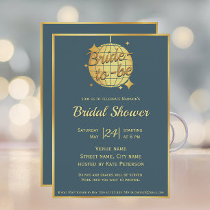 Dusty blue gold disco ball bridal shower invitation
