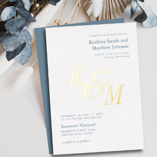 Dusty Blue Gold Elegant Classic Monogram Wedding