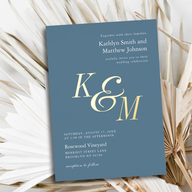 Dusty Blue Gold Elegant Classic Monogram Wedding (Creator Uploaded)