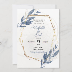 Dusty Blue Gold Elegant Modern Luxury Wedding Inv Invitation
