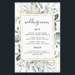 Dusty Blue Gold Elegant Rustic Wedding Menu Cards<br><div class="desc">Design features an elegant printed gold coloured geometric frame on the front with eucalyptus and floral greenery leaves in shades of green,  dusty blue,  grey and more. The back features a dusty blue-grey shade watercolor wash textured background.</div>