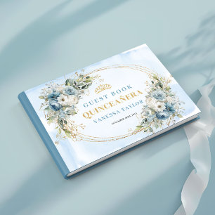 Dusty Blue Gold Eucalyptus Quinceañera Guest Book