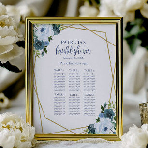 Dusty Blue Gold Floral Bridal Shower Seating Chart