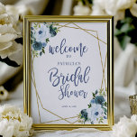 Dusty Blue Gold Floral Bridal Shower Welcome Poster<br><div class="desc">This elegant bridal shower suite features a dusty blue floral bouquet set within a modern gold geometric frame. This suite includes enclosure cards, signs, and personalized party supplies like napkins. If you need assistance with personalization, including color or wording changes, or if you notice a missing item, please don't hesitate...</div>