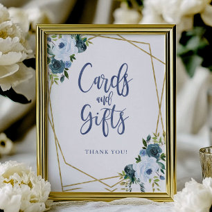 Dusty Blue Gold Floral Cards And Gifts Sign