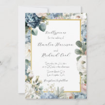 Dusty Blue Gold Floral Customisable Wedding 
