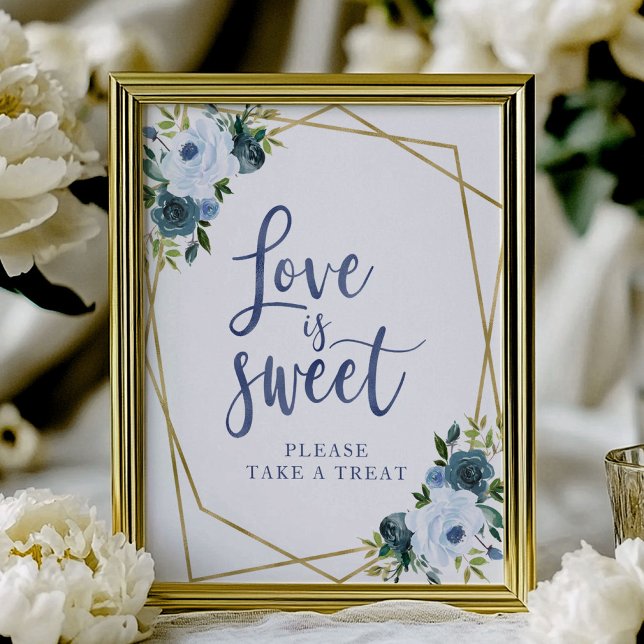 Dusty Blue Gold Floral  Love Is Sweet Sign (Creator Uploaded)