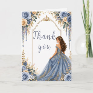 Dusty Blue Gold Floral Sweet Sixteen Party Thank You Card