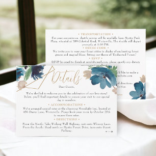 Dusty blue gold Floral Watercolor wedding details Enclosure Card