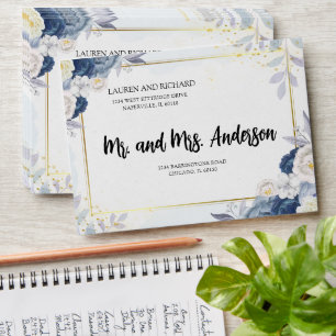 Dusty Blue Gold Floral Wedding Envelope
