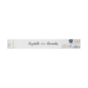 Dusty Blue Gold Floral Wedding Invitation Belly Band