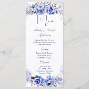 Dusty Blue Gold Floral Wedding Menu