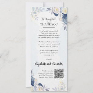 Dusty Blue Gold Floral Wedding Welcome Card