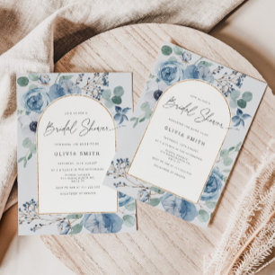 Dusty blue gold frame bridal shower invitation