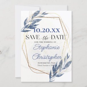 Dusty Blue Gold Frame Eucalyptus Save the Date  Invitation