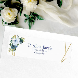 Dusty Blue Gold Geometric Watercolor Floral