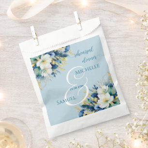 Dusty Blue Gold Glitter Floral Rehearsal Dinner Favour Bags