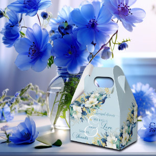 Dusty Blue Gold Glitter Floral Rehearsal Dinner Favour Box