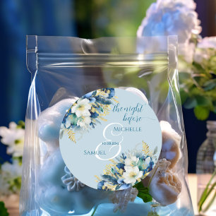 Dusty Blue Gold Glitter Floral The Night Before Classic Round Sticker