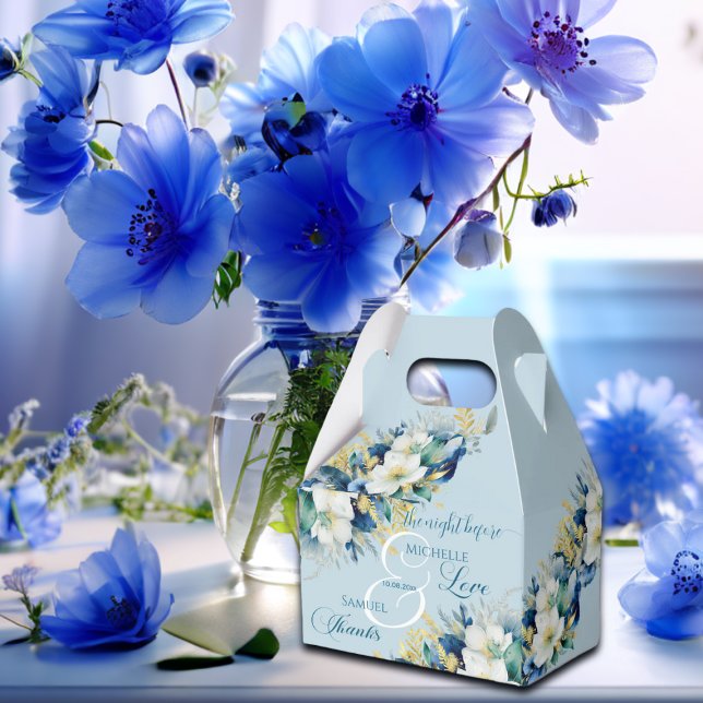 Dusty Blue Gold Glitter Floral The Night Before Favour Box (Creator Uploaded)