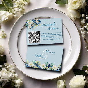 Dusty Blue Gold Glitter QR Code Rehearsal dinner Enclosure Card