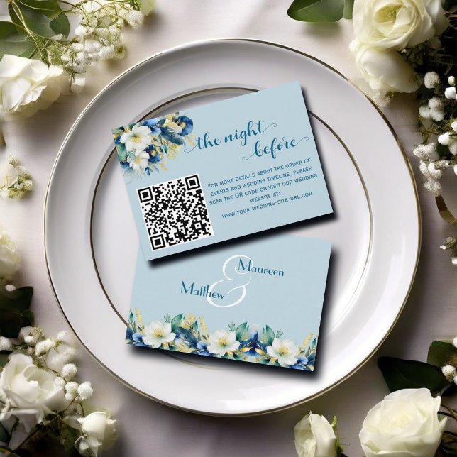 Dusty Blue Gold Glitter QR Code The Night Before Enclosure Card (Creator Uploaded)