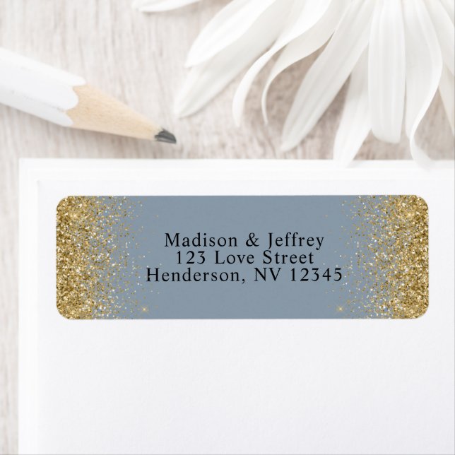 Dusty Blue & Gold Glitter Return Address (Insitu)