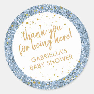 Dusty Blue Gold Glitter Thank You Shower Favour Classic Round Sticker