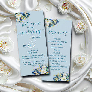Dusty Blue Gold Glitter Wedding Ceremony Program 
