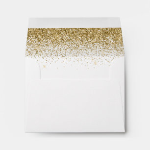 Dusty Blue & Gold Glitter Wedding RSVP Envelope