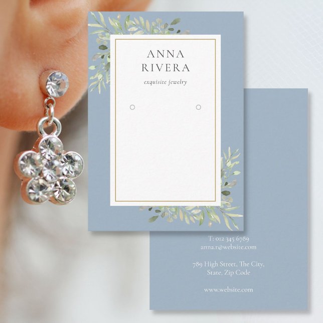 Dusty Blue Gold Greenery Earring Display Card (Creator Uploaded)