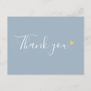 Dusty Blue Gold Heart Script Business Thank You Postcard